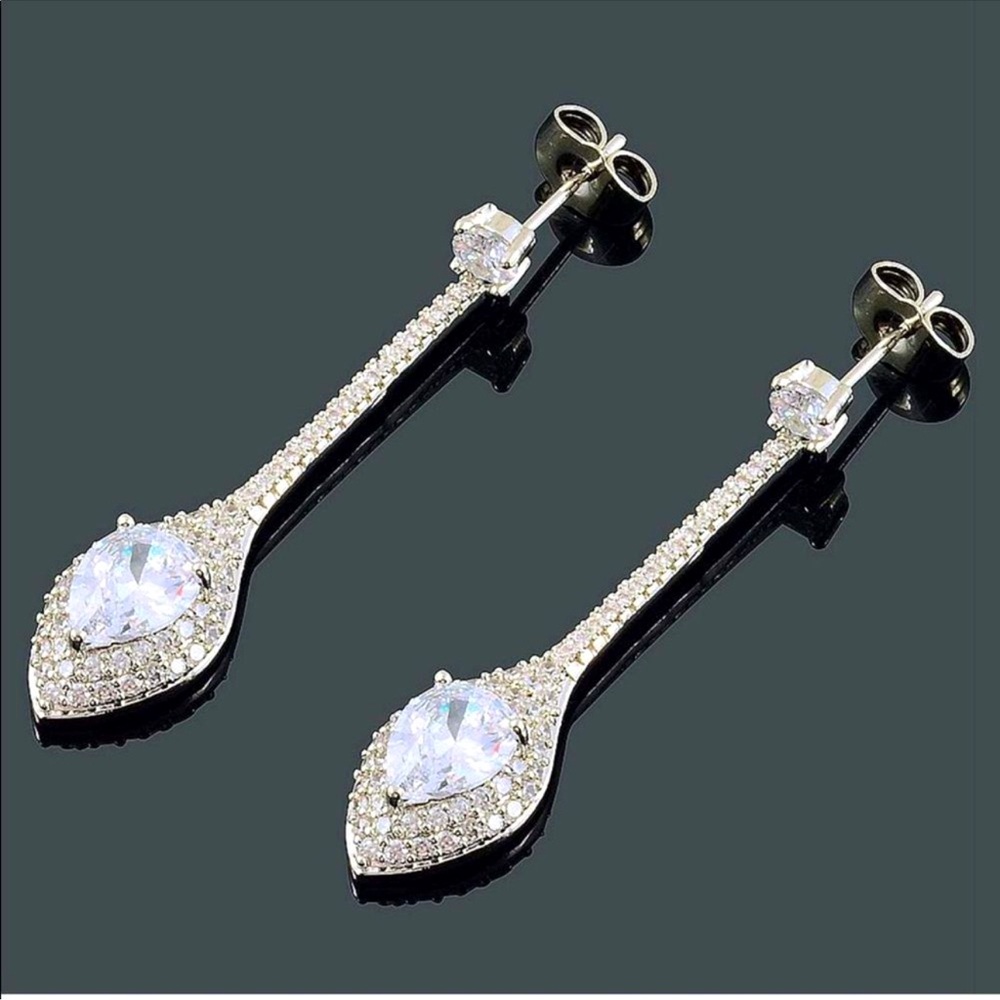 Elegant Silver Drop Earrings - Picture 3 of 4